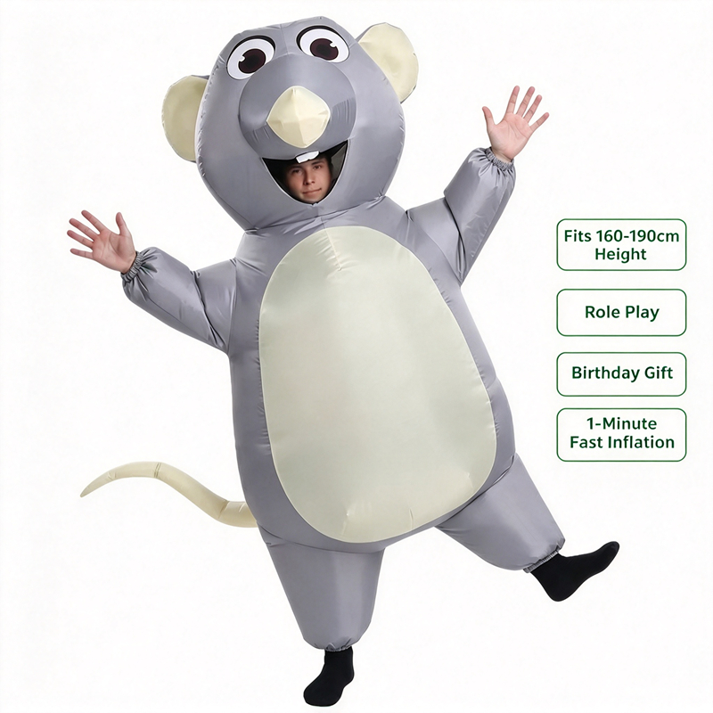 Opblaasbaar grijs muiskostuum  - Party Games For Adults And Kids recensie en prijs